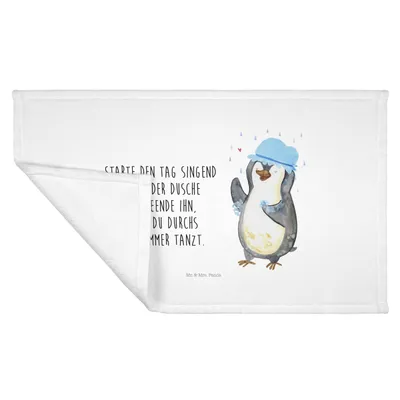 Produktbild von Mr. & Mrs. Panda Handtuch Pinguin Duschen - Weiß - Geschenk, Dusche, kleines, Flauschtuch, Baden, frottierhandtuch, Motivation, gesichtshandtuch, Duschkonzert, Singen