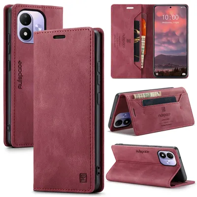Obrázek produktu pro Pouzdro pro Xiaomi Redmi Note 17 4G/5G, RetroPolyuretanKožené Pouzdro, Stojánek a Ochranné Pouzdro červené