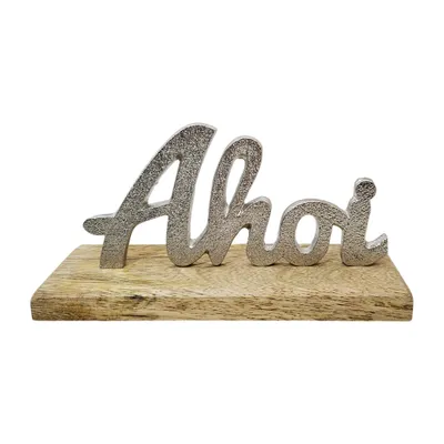 Produktbild von Schild Aufsteller AHOI Metall Mangoholz Maritim Dekoschild Schriftzug 17x8 cm