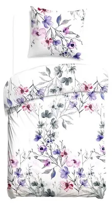 Image de Parure de lit, satinée, de haute qualité, 140x200 cm, motif : fleurs violettes, référence : 1562-1