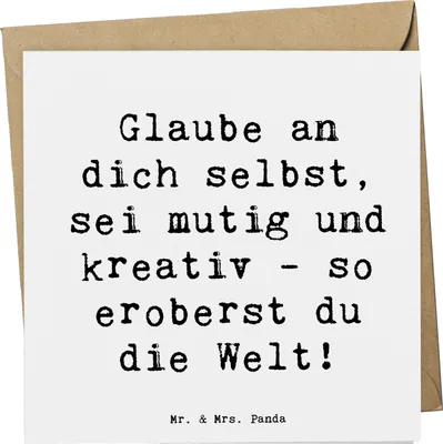 Produktbild von Mr. & Mrs. Panda Grußkarte Spruch Die Freude an der Kreativität entdecken - Weiß - Geschenk, doppelkarte, Selbstvertrauen, Vertrauem, inspirierender, Glückwunschkarte