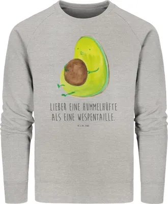 Produktbild von Mr. & Mrs. Panda Baumwoll Pullover Avocado Pfeifen Größe XS - Heather Grey - Geschenk, Schwanger, Pulli, Ernährung, Abnehmen, Bio-Pullover, Sweater, Rund, Bio, Sweatshirt