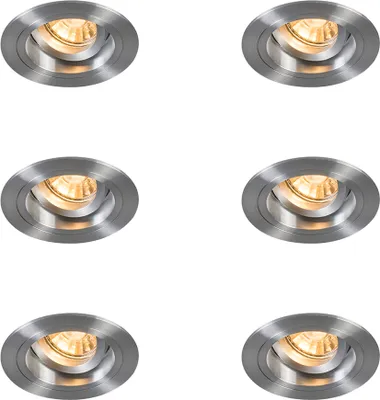 Produktbild von QAZQA - Set mit 6 Einbaustrahler rund Aluminium dreh- und neigbar - Chuck I Wohnzimmer I Schlafzimmer - Stahl - LED geeignet GU10