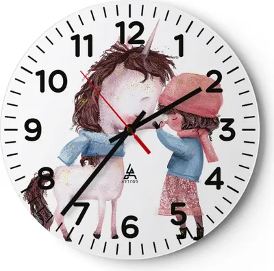 Produktbild von Wanduhr - Rund - Glasuhr - Einhorn Mädchen Kinder - 40x40cm - Schleichendes Uhrwerk - Lautlos - zum Aufhängen bereit - Dekoration Modern - Wanddekoration aus Glas - C4AR40x40-4733