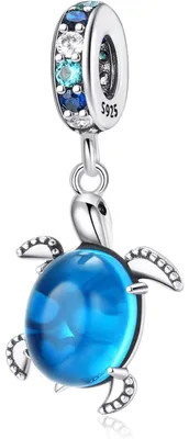 Productafbeelding van Charm, zilver 925, schildpad, blauwe zirkonia, 4,5 mm gat, geschikt voor armband of ketting