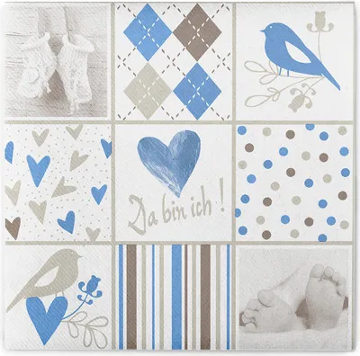 Produktbild von Sovie HORECA Serviette Baby in Blau aus Linclass® Airlaid 40 x 40 cm, 50 Stück - Taufe Baby-Shower