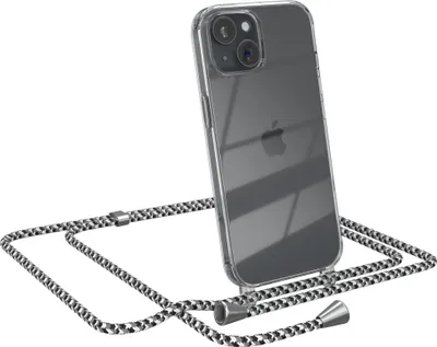 Produktbild von EAZY CASE Handykette kompatibel mit Apple iPhone 15, Handyhülle mit Umhängeband, Handykordel, Schutzhülle Clear, Band in Schwarz