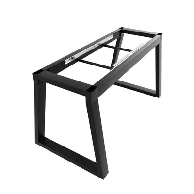 A black metal table base on a white background.