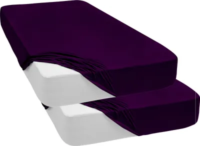 Produktbild von 2 er Pack Spannbettlaken Jersey Spannbetttuch 100% Baumwolle Bettlaken Spannbettuch Laken 28 Farben, Größe:160 x 200 cm, Farbe:Violett