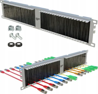 Obrázek produktu pro Organizér na 19" 2U RACK kabely s kabelovou průchodkou s kartáčem Šedý