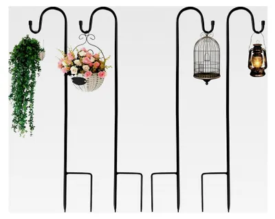 Produktbild von Garten Schäferhaken, 120 cm Laternenstab, Metall Gartenstab mit Haken für Hochzeiten, Laternen, Solarleuchten, Pflanzkörbe, Vogelkäfige, 4 Stück