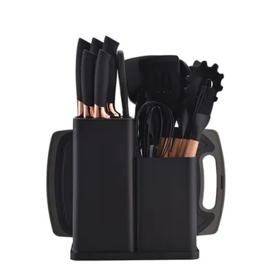 Produktbild von Fine Life Pro Kochbesteck-Set und Küchenmesser Set 19-tlg Silikon-Küchenutensilien Set, hitzebeständig, antihaftend, Schwarz