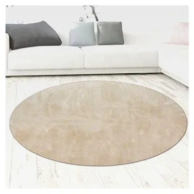 Produktbild von Runder Shaggy Flokati Teppich für das Badezimmer, waschbar in beige, Größe 120 cm