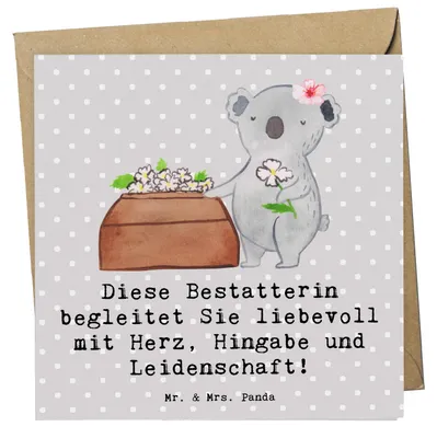 Produktbild von Mr. & Mrs. Panda Grußkarte Bestatterin Herz - Grau Pastell - Geschenk, Glückwunschkarte, faltkarte, Klappkarte, anlasskarte, doppelkarte