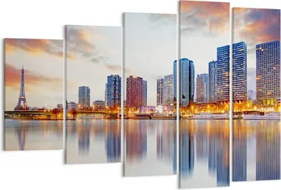 Produktbild von Bild auf Leinwand - Leinwandbild - Fluss Wolkenkratzer Ansicht Eiffle - 150x100cm - Wand Bild - Wanddeko - Leinwanddruck - Bilder - Kunstdruck - Leinwand bilder - Wandkunst - EG150x100-2831
