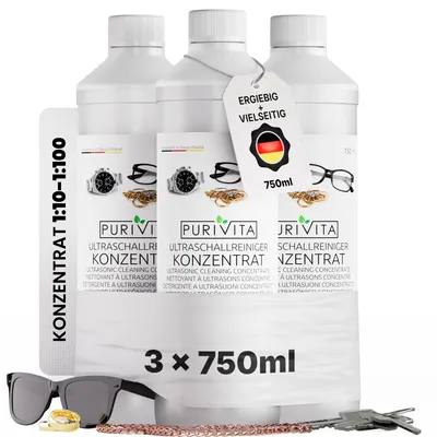 Produktbild von PURIVITA® Ultraschallreiniger Konzentrat für Brillen und Schmuck, 3 x 750 ml