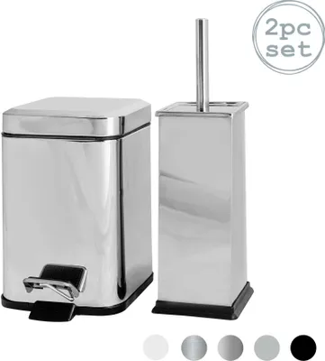 Produktbild von Harbour Housewares Quadratisches Toilettenbürsten- und Mülleimer-Set – Chrom