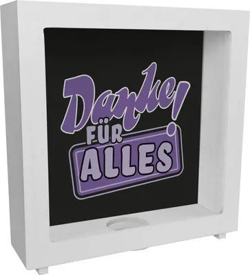 Produktbild von Rahmen Spardose aus Holz in Lila zum Thema Dankbarkeit - Danke für Alles!