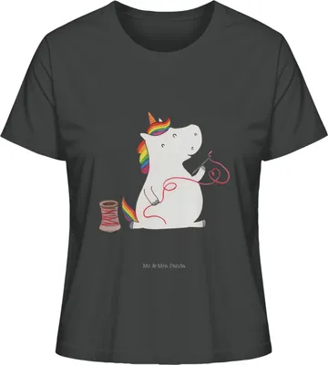 Produktbild von Mr. & Mrs. Panda Damen Kurzarmshirt Einhorn Näherin Größe M - Anthrazit - Geschenk, Unicorn, Oberteil, Freundin, T-Shirt, Basteln, Einhörner, Basic, Shirt Mit Print