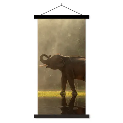 Produktbild von MuchoWow® Textilposter Elefant - Wasser - Tiere - Natur 90x180 cm mit schwarzem Rahmen - Dekoration Wohnzimmer