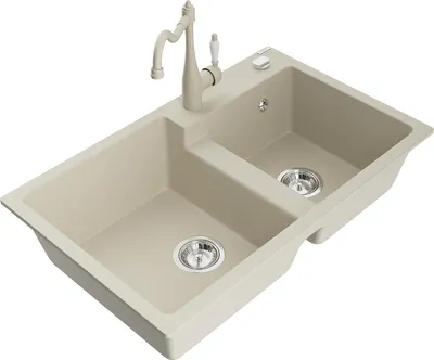 Image de Mexen Tomas évier 2 cuves en granit avec mitigeur Carla, Beige - 6516-69-670700-69