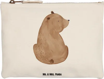 Produktbild von Mr. & Mrs. Panda Kosmetiktasche Bär Schulterblick Grösse XL Große - Weiß - Geschenk, Schulmäppchen, Pouch, Teddy, Mäppchen, Motivation, Selbstachtung, Etui, Bären