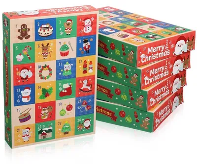 Produktbild von Adventskalender Geschenkboxen 5 Stück Papier mit Fächern zum Befüllen DIY Weihnachtsdeko