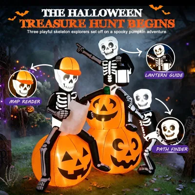 Aufblasbares Halloween-Skelett mit Kürbis, 150 cm, LED