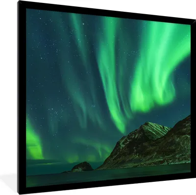 Produktbild von MuchoWow® Gerahmtes Poster Nordlichter - Sternenhimmel - Norwegen 40x40 cm - Poster mit Schwarzem Bilderrahmen Wandposter Rahmen Foto Bilder - Mit Rahmen - Wanddekoration Schlafzimmer