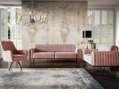 Produktbild von Sofaset Designersofas VALERIE 3-2-1 in Stoff Stoff Elisa Velvet Altrosa