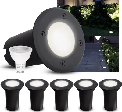 Produktbild von SSC-LUXon 6er Set KALPA LED Bodeneinbauspot schwarz rund GU10 3W neutralweiß 230V IP67 Bodenleuchte regenfest & befahrbar