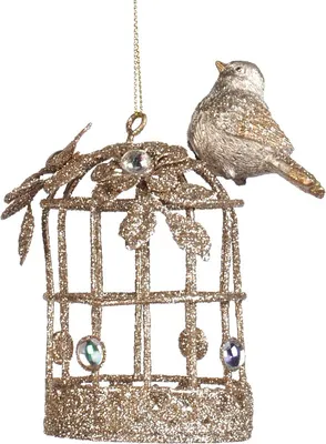 Produktbild von Goodwill Weihnachtskugel Vogel auf Käfig Gold 10 cm