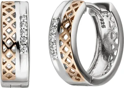 Produktbild von Ohrringe Creolen 15,6x5,1mm mit 10 Zirkonia weiß 925 Silber vergoldet bicolor