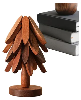 Produktbild von Baumförmige Holz Untersetzer,Weihnachtsbaumförmiger Hitzebeständiger Holzuntersetzer Als Tischdekoration | Topfuntersetzer Mit Tischschutz - Für Küche Und Restaurant Für Töpfe Schüsseln Theke