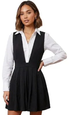 Produktbild von Damenkleid ZARA Latzkleid tiefer Ausschnitt schwarz M