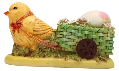 Image de Décoration de Pâques : figurine de poulet en résine, mignonne, tirant un chariot chargé d'œufs. Statue de poulet de Pâques, ornement de bureau, idéale pour les fêtes, la maison et les décorations de printemps