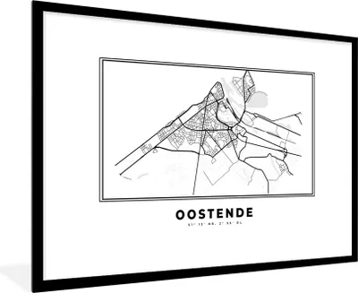 Produktbild von MuchoWow® Gerahmtes Poster Karte - Ostende - Belgien - Schwarz und weiß - Stadtplan 90x60 cm - Poster mit Schwarzem Bilderrahmen Wandposter Rahmen Foto Bilder - Wanddekoration - Fotos