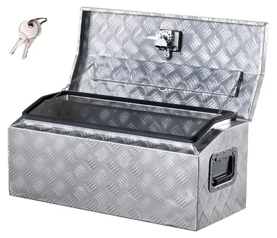 Obrázek produktu pro Hliníkový box na nářadí VEVOR pro ložnou plochu, pruhovaný box na nářadí (762 x 330,2 x 330,2 mm) s bočním madlem a T-zámkem, úložný organizér pro přívěsy stříbrný