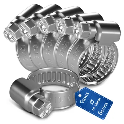 Produktbild von Schlauchschellen Set 6x 10-16mmØ Chromstahl Schlauchklemmen Zulaufschlauch Waschmaschine
