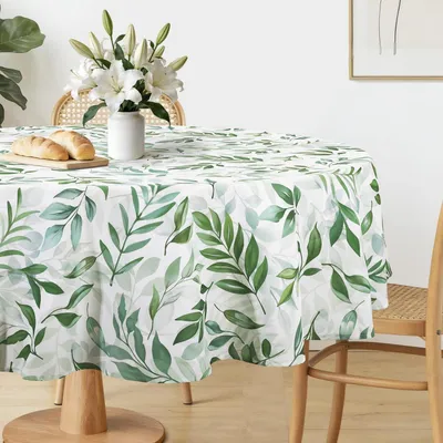 Produktbild von Tischdecke Rund 140 cm Frühling Sommer Blätter Dschungel Grün Polyester