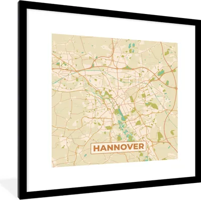 Produktbild von MuchoWow® Gerahmtes Poster Karte - Hannover - Vintage - Karte - Stadtplan 40x40 cm - Poster mit Schwarzem Bilderrahmen Wandposter Rahmen Foto Bilder - Poster - Plakat im Rahmen