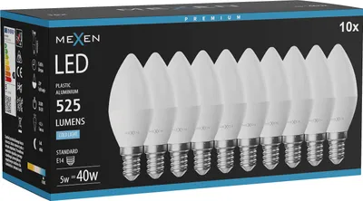 Zdjęcie produktu dla Mexen Nova 10x żarówka LED E14, C37, 5W, Zimna - 6500K, 525 lm - L102-E14-0565-01x10