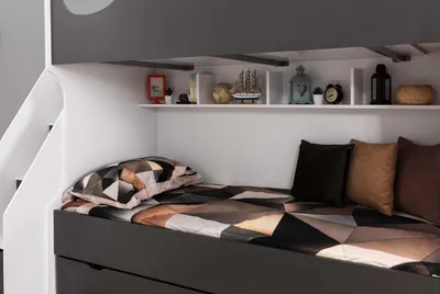 Produktbild von Etagenbett Bett Kinderbett Kindermöbel Grau Garnitur Moderne Kinder