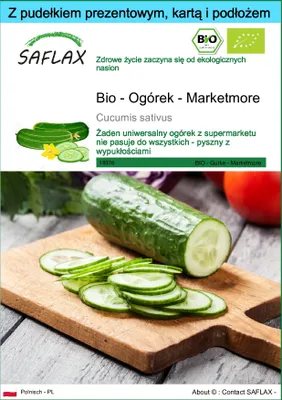 Zdjęcie produktu dla SAFLAX - Zestaw prezentowy - Bio - Ogórek - Marketmore - 20 Nasiona - Z pudełkiem upominkowym, etykietą wysyłkową, kartą podarunkową i podłożem uprawowym - Cucumis sativus
