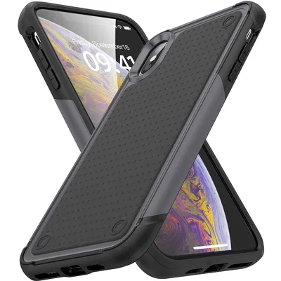 Obrázek produktu pro Pouzdro pro iPhone XS Max, vojenská kvalita, nárazuvzdorné hybridní 2v1 tvrdý PC a měkký TPU pouzdro Šedá černé