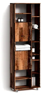 Produktbild von Badschrank Eisak, Eiche rustikal, 60 x 190 cm mit Türen und offenen Fächern