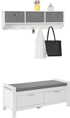 Produktbild von SoBuy Wandgarderobe-Set Flurset Flurmöbel Schuhbank mit Sitzfläche Flurgarderobe FSR74-W+FRG282-W