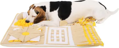 Obrázek produktu pro lionto sniffer koberec pro psy, inteligentní podložka na hraní s hračkami a potravinami, protiskluzový a snadno udržovatelný, 70x60 cm, žlutá/hnědá barva