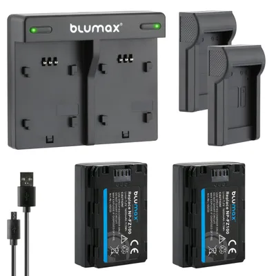 Produktbild von 2x Akku + Lader für Sony NP-FZ100 Alpha 7 III ILCE-7M3 ILCE-7M3K 1600 mAh