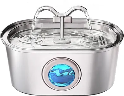 Produktbild von 3,2L Edelstahl Trinkbrunnen, superleise, LED-Beleuchtung & Wasserstandsfenster, BPA-frei & spülmaschinenfest – für Katzen und Hunde